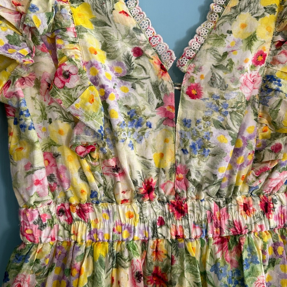 LoveShackFancy Aldina Tiered Yellow Floral Broderie Mini Dress M - Picture 10 of 10